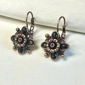 Joan Rivers Earrings * Copper Tone w/ Purple & Pink Rhinestones * Vintage * 1"